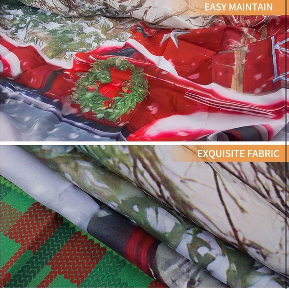 Christmas🌲Shower🚿Curtain Set with Bath🛁Mat (Red House🏡& Truck🛻) - Picture 5 of 10